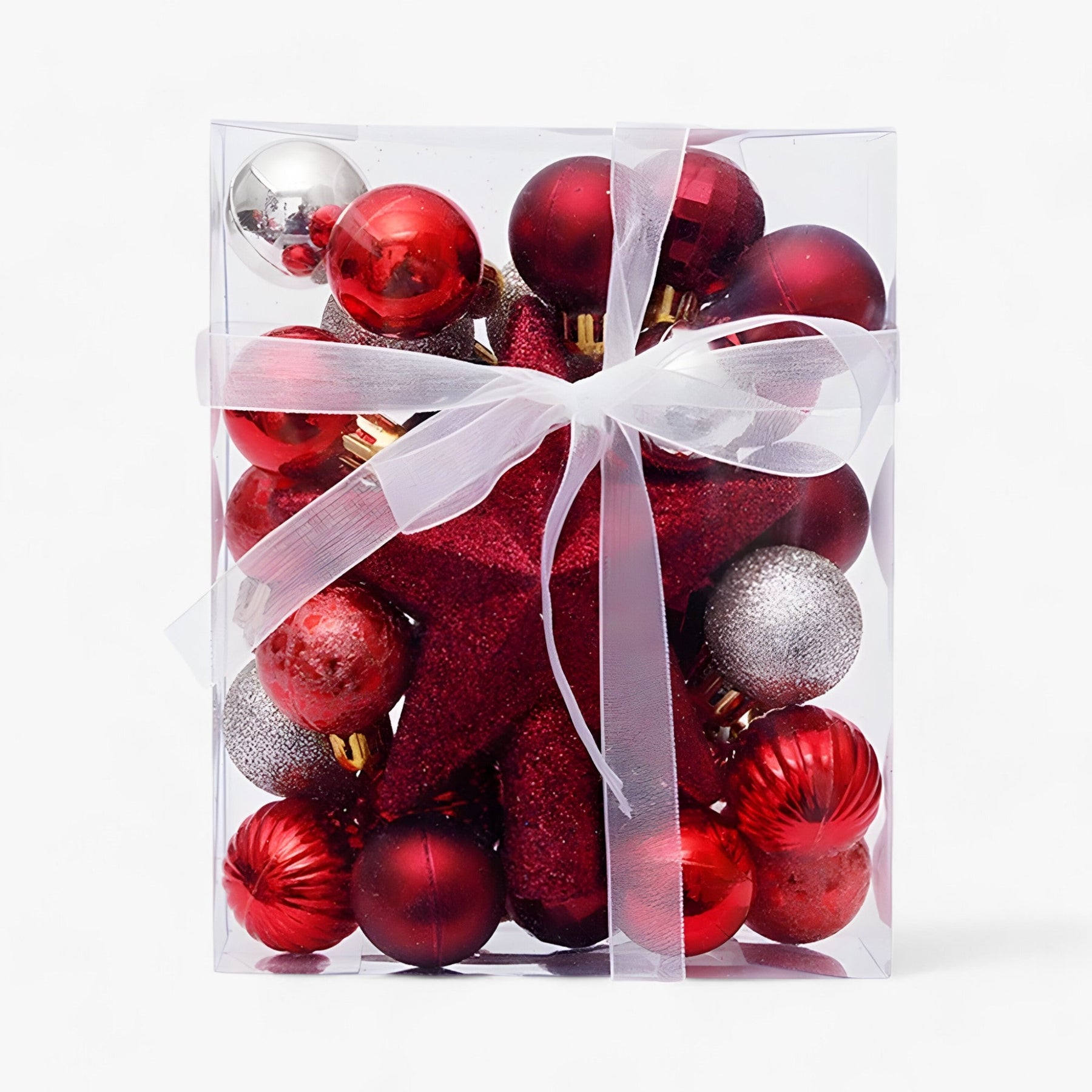 home & garden : Set van 30 Kerstballen met Ster, Boomdecor en Nieuwjaarscadeau - Rood Wit in Donkerrood van Pantino