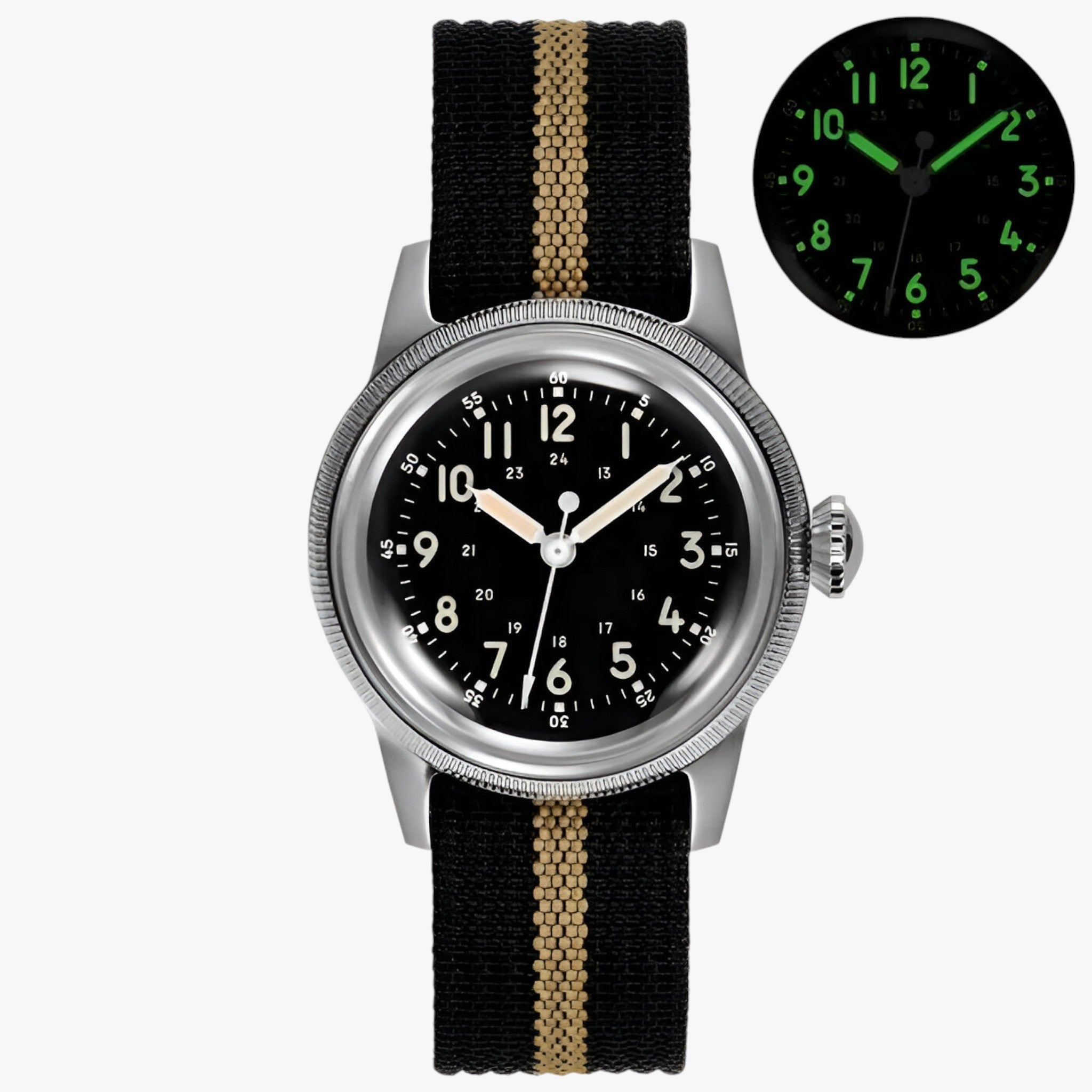 watches : Horloge Zwart Zilver - Precisie Vintage Militair in Zwart Zilver van Pantino