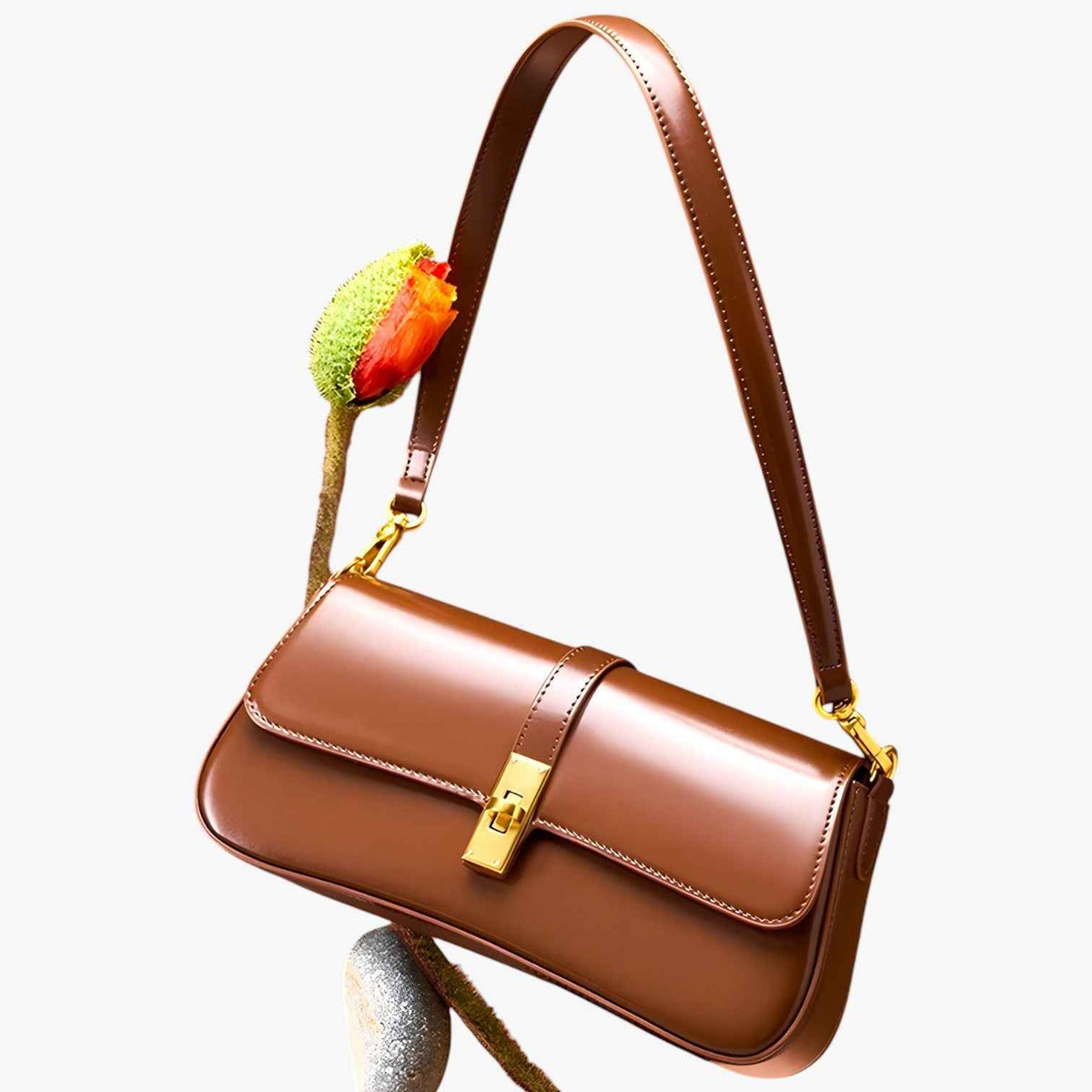 Bags : Dames Baguette Tas van Echt Zwart Luxe Leer, Elegant en Compact in van Pantino