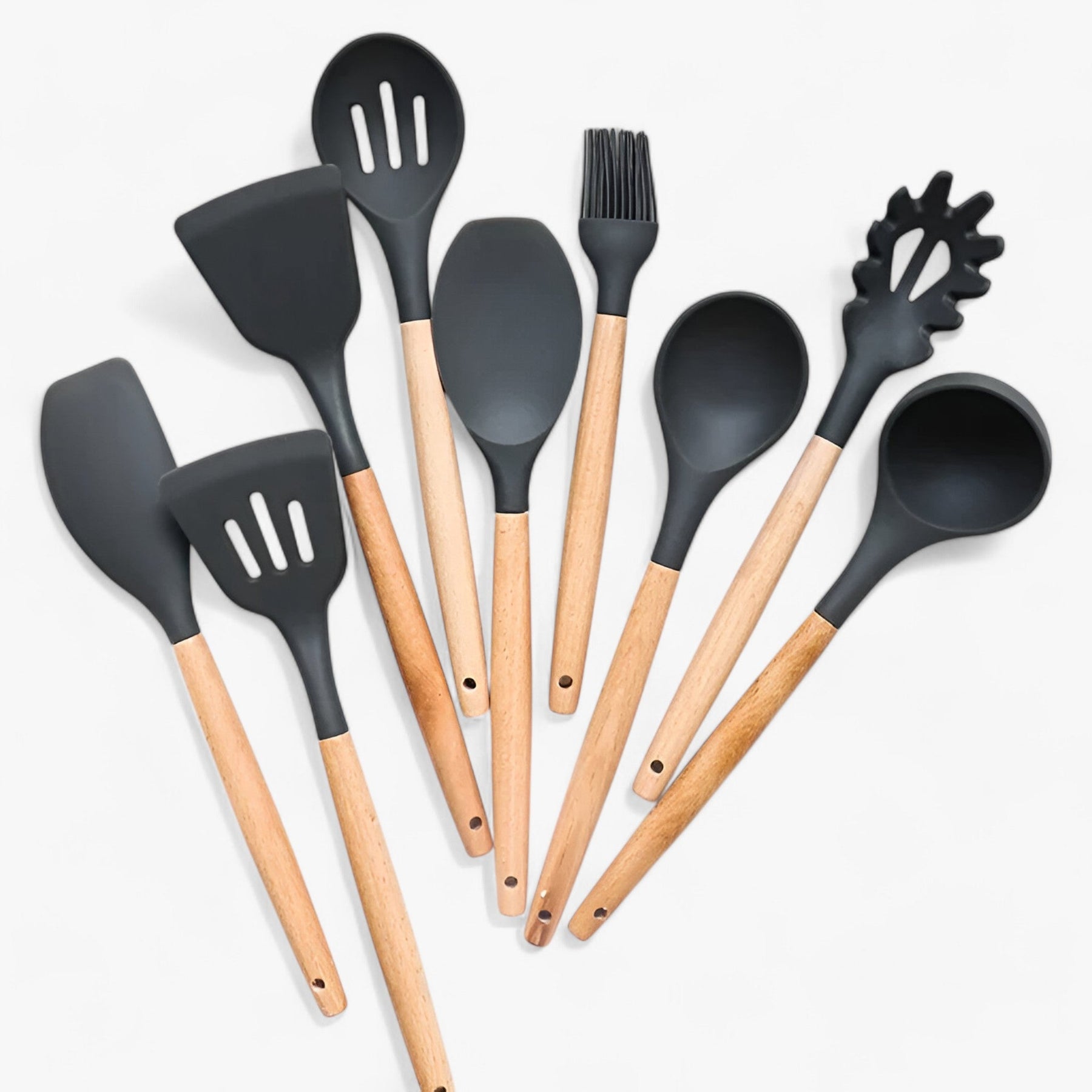 home & garden : Set van 12 Keukenhulpmiddelen in Silicone - Zwart 12Stuks in van Pantino