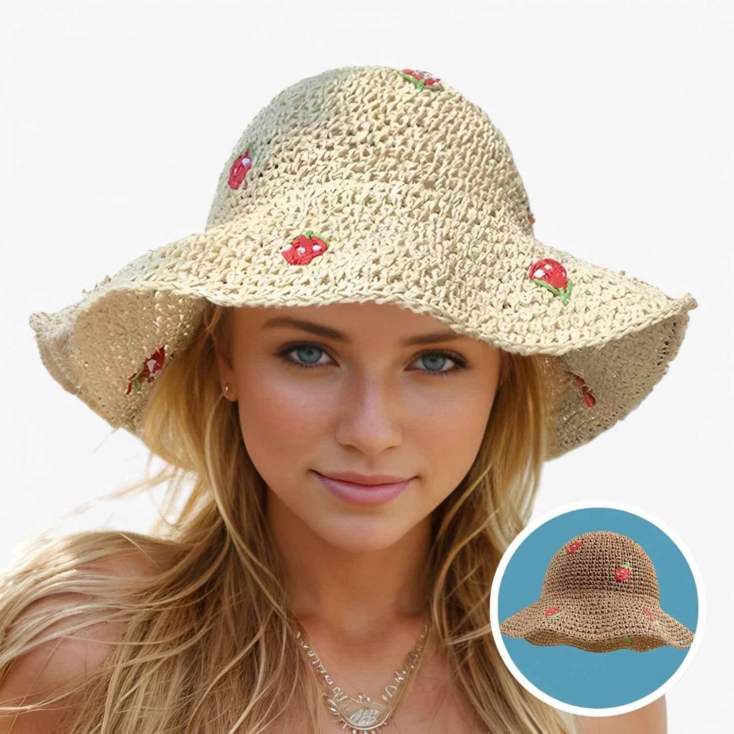 Women's Hat : <h1>Aardbeien zonnehoed – Opvouwbaar, handgemaakt en modieus beschermend</h1> in van Pantino