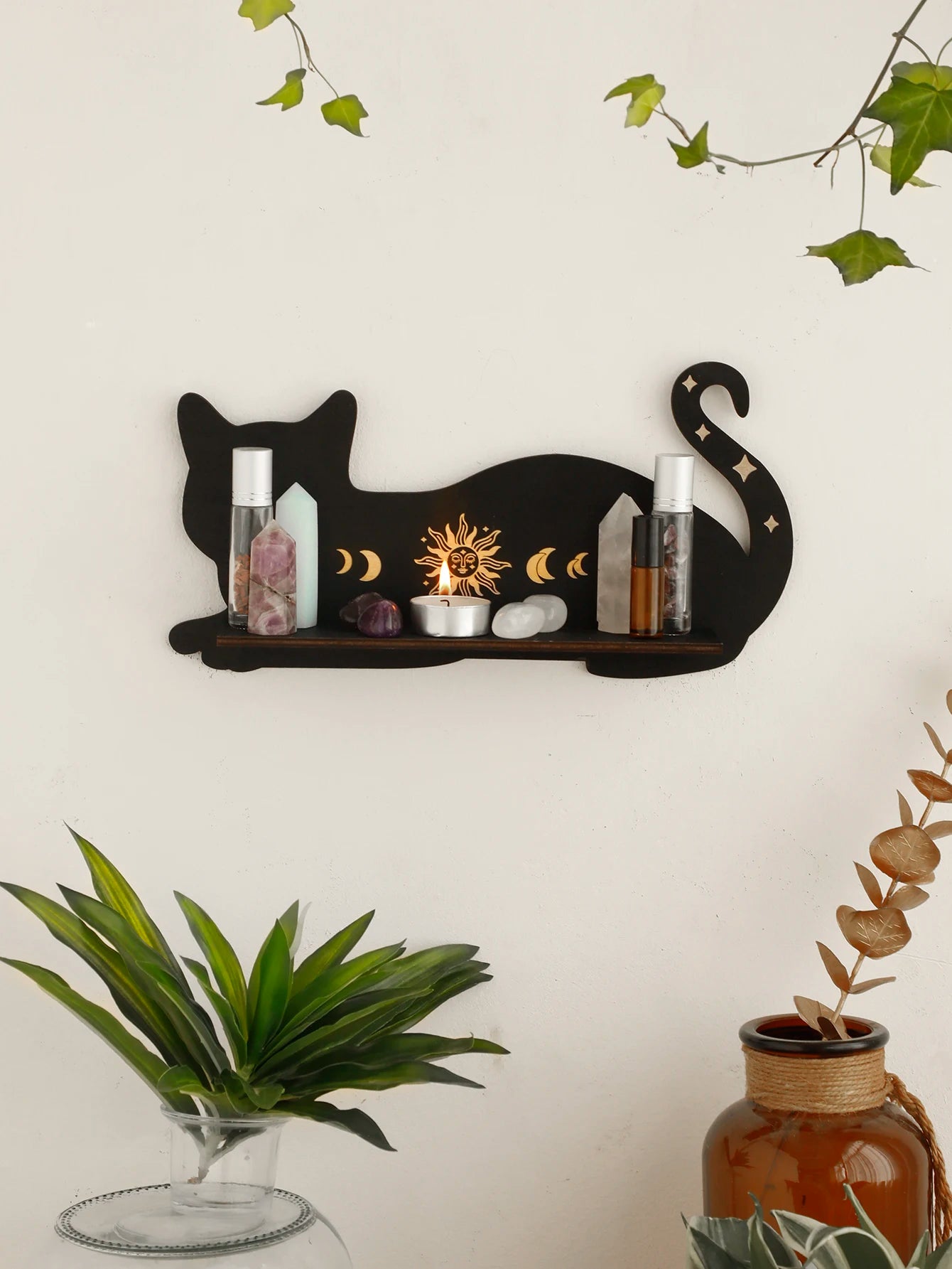 home & garden : Zwarte Kat Maanfase Wandplank in van Pantino