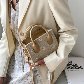 bags : Gevlochten Handtas Dames Beige - Bloem Accenten Bohemian - Stro in van Pantino