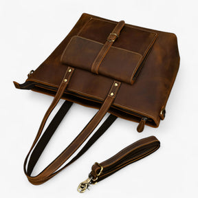 bags : Tote Bag Dames Donkerbruin - Elegante Echte Lederen Tas voor - Ruim & Lichtgewicht Ontwerp in van Pantino