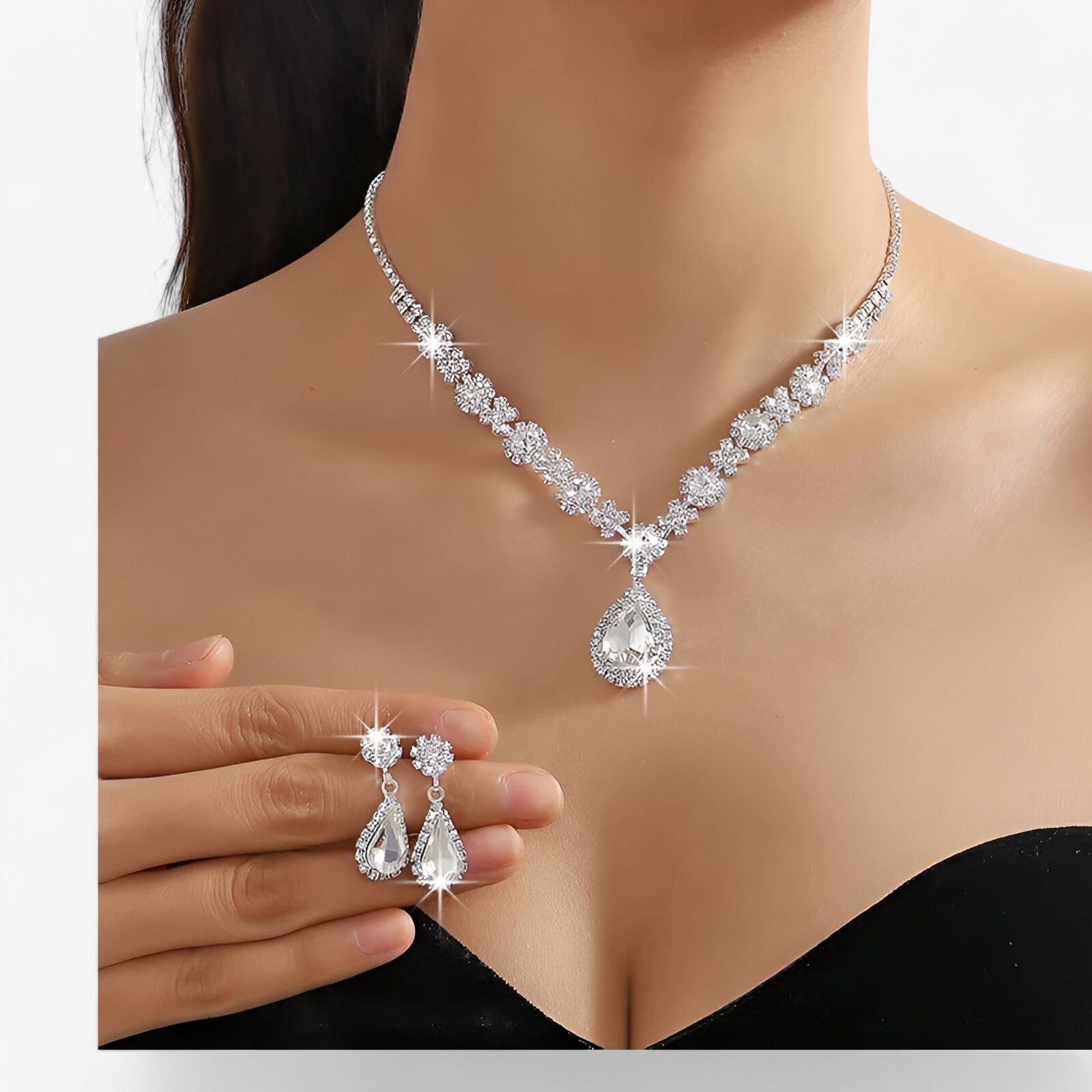 Jewelry Set : Oorbellen Dames Zilver - Trouwset 2 Delen - Druppelhanger en 2 in Wit van Pantino
