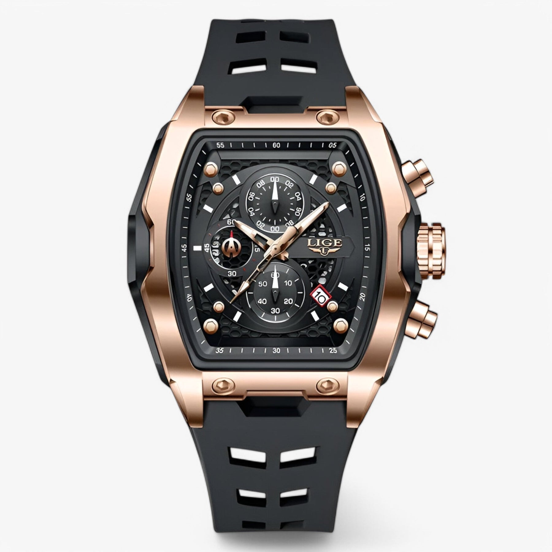 Smartwatch : Luxe Siliconen Sporthorloge Heren in Sort rosa guld van Pantino