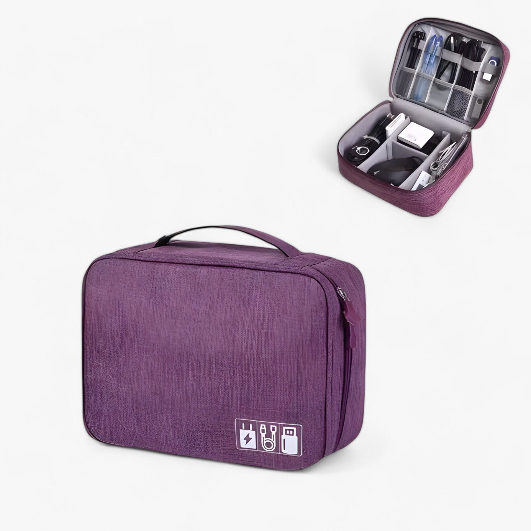 gadgets : Digitale Opbergzak - Bescherming voor Kabels, Opladers en Gadgets - Zwarte Tas in Violette Tas A van Pantino