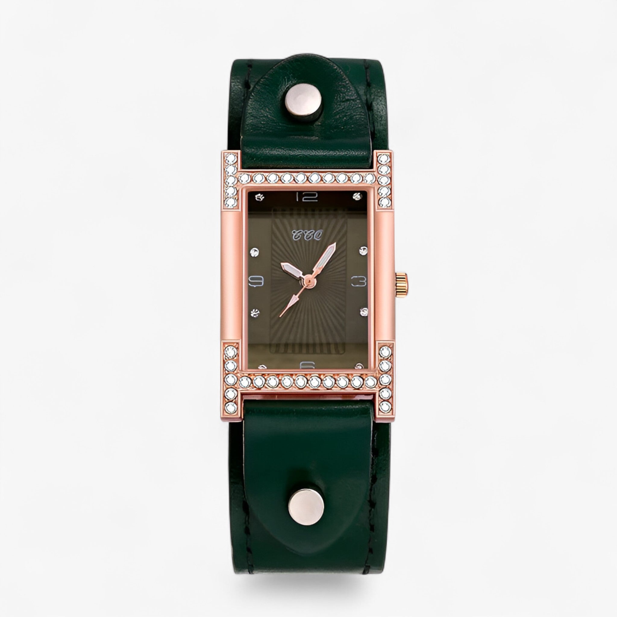watches : Damen Quartsuurwerk Horloge met Leren Band voor Koppels - Zwart in Groen van Pantino