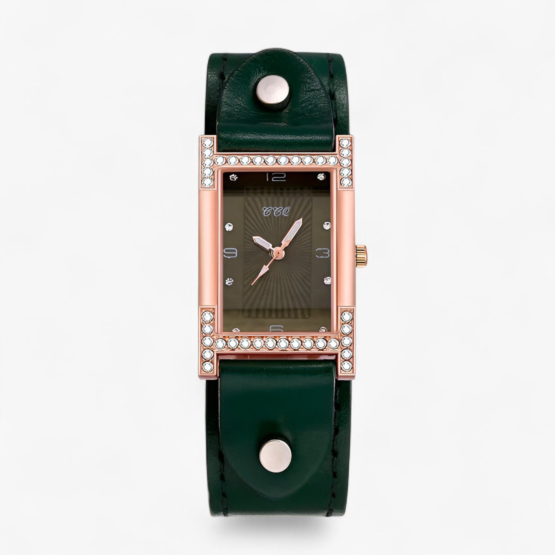 watches : Damen Quartsuurwerk Horloge met Leren Band voor Koppels - Zwart in Groen van Pantino