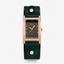 watches : Damen Quartsuurwerk Horloge met Leren Band voor Koppels - Zwart in Groen van Pantino