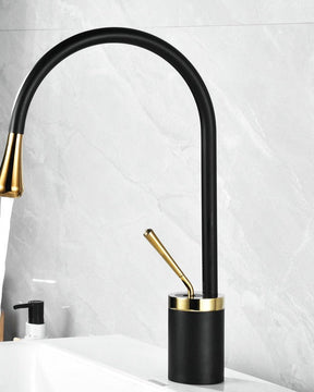 home & garden : Wastafelkraan Druppel Stijl Badkamer Draaibare Waterval Kranen - Goud Geborsteld Kort in Zwartgoud kort van Pantino