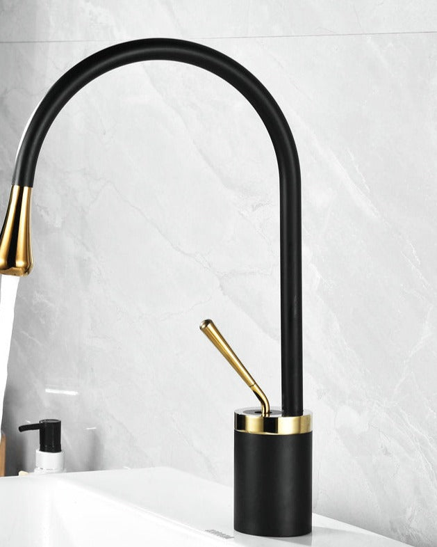 home & garden : Wastafelkraan Druppel Stijl Badkamer Draaibare Waterval Kranen - Goud Geborsteld Kort in Zwartgoud kort van Pantino