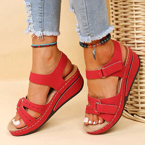 Orthopedic Sandals : Orthopedische Sandalen Dames - Comfortabele Beige Leren Zomer Sandalen in Rood van Pantino