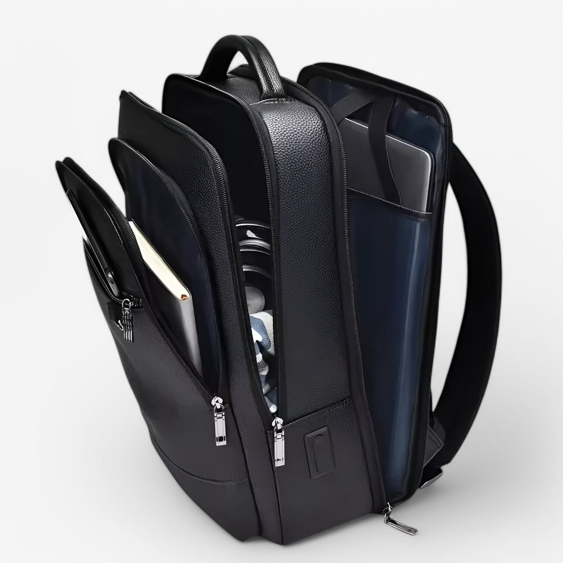 bags : Leren Rugzak met USB Leer - Zwart-a in van Pantino
