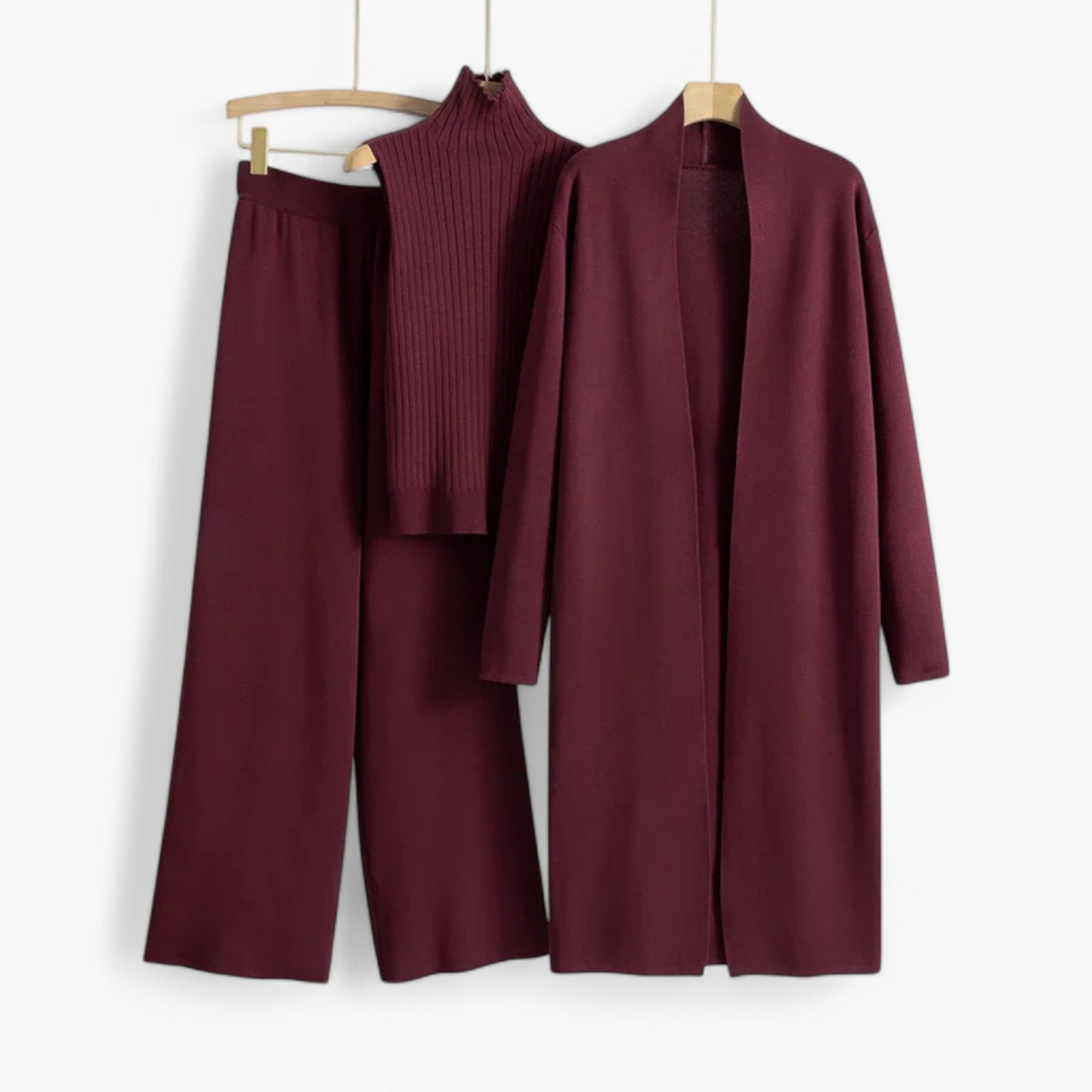 Loungewear Set : Ivy I Vintage Breiset in 3 delen in Rood Eén maat van Concept Odense