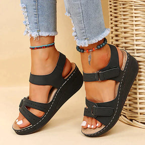 Orthopedic Sandals : Orthopedische Sandalen Dames - Comfortabele Beige Leren Zomer Sandalen in Zwart van Pantino
