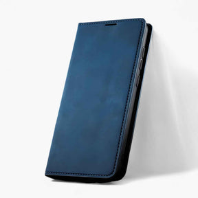 Phone Case : Étui en Cuir Magnétique (Note: This appears to be a French product title that translates to "Magnetic Leather Case" in English. However, since you've asked for translation to Dutch, here is the Dutch translation:) Magnetische Leren Etui in Bleu van Pantino