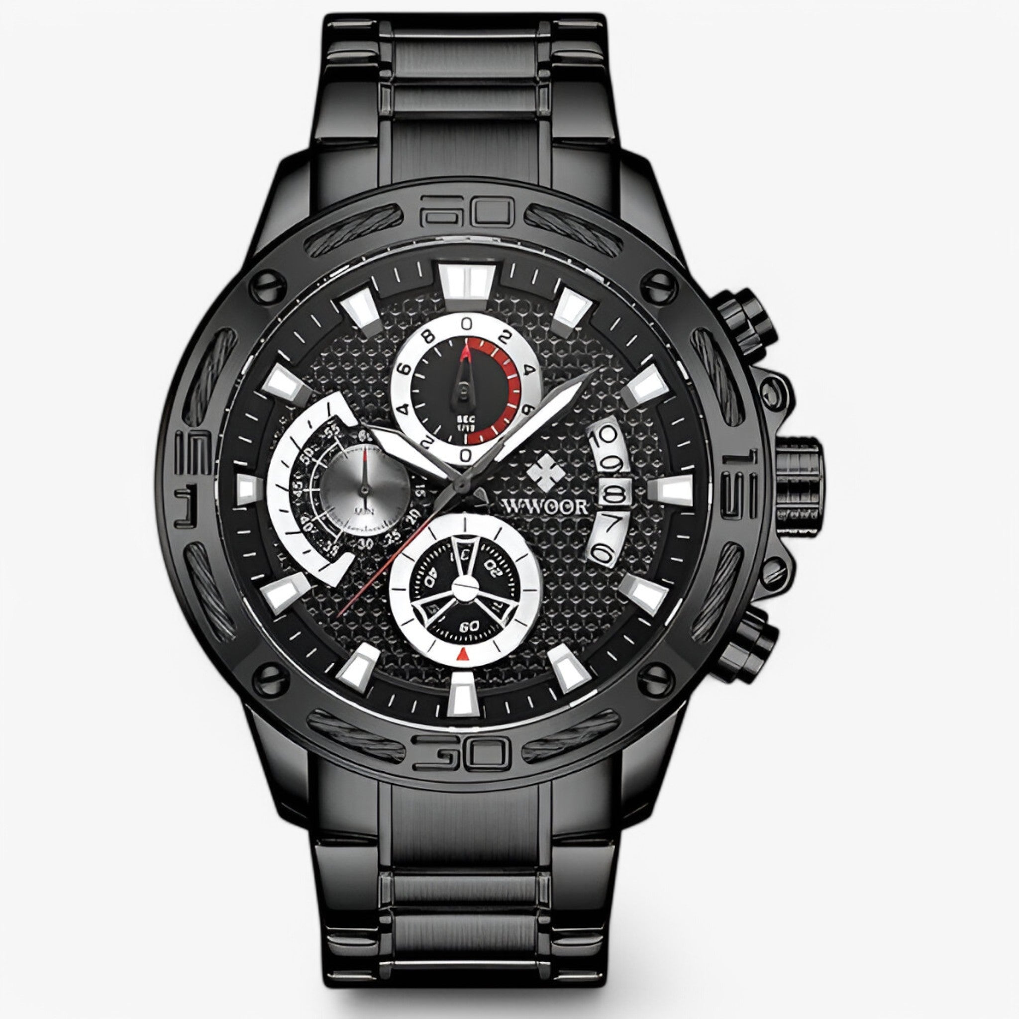 watches : Horloge Blauwe Roos - Luxe Chronograafhorloge van Roestvrij Staal in zwart zwart van Pantino