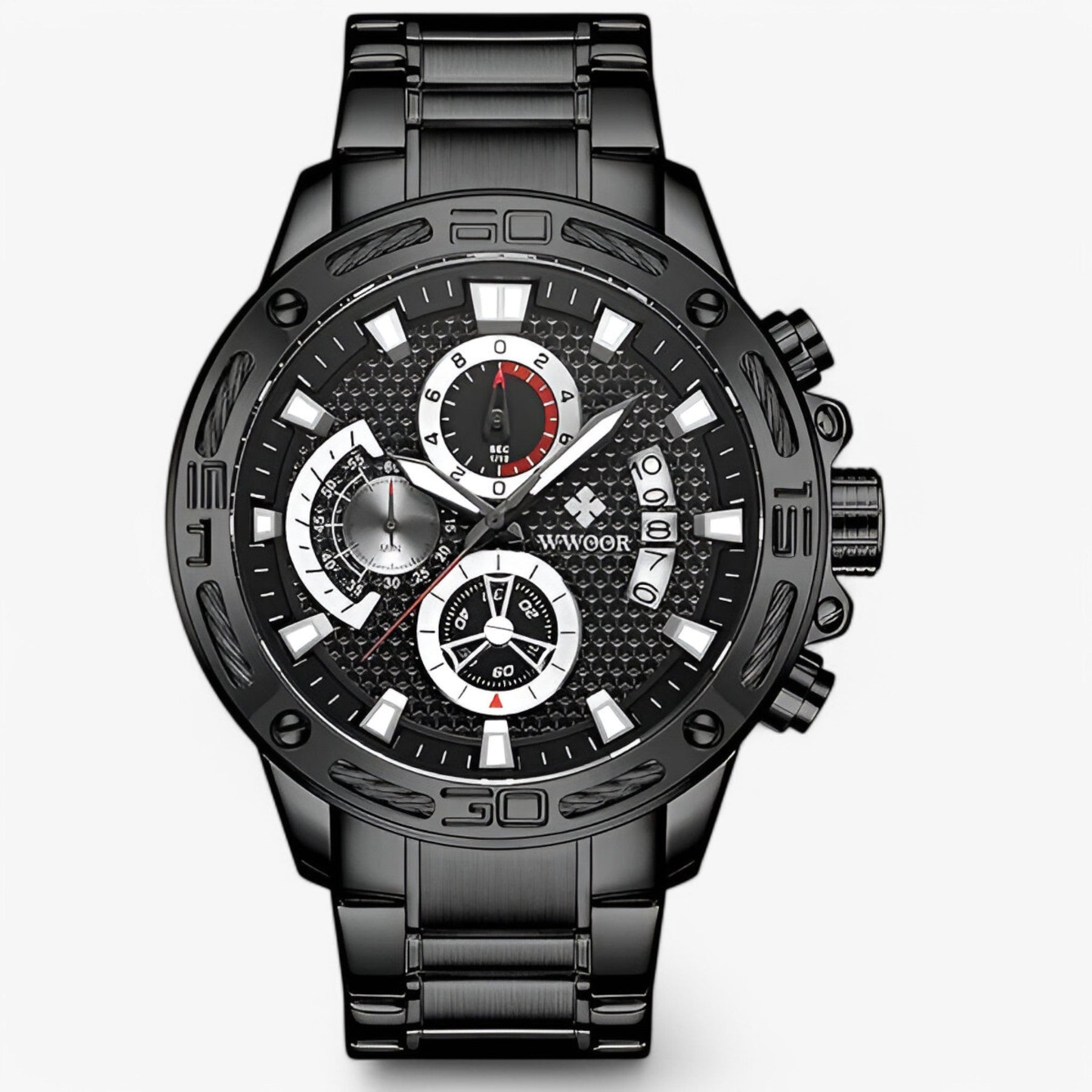 watches : Horloge Blauwe Roos - Luxe Chronograafhorloge van Roestvrij Staal in zwart zwart van Pantino
