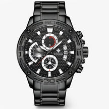watches : Horloge Blauwe Roos - Luxe Chronograafhorloge van Roestvrij Staal in zwart zwart van Pantino