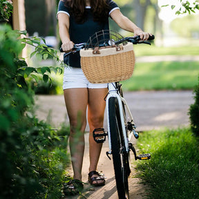 pets : Honden Fietsmand Voorop Cognac - Riet Look Waterdicht - Rotan in Naturel van Pantino