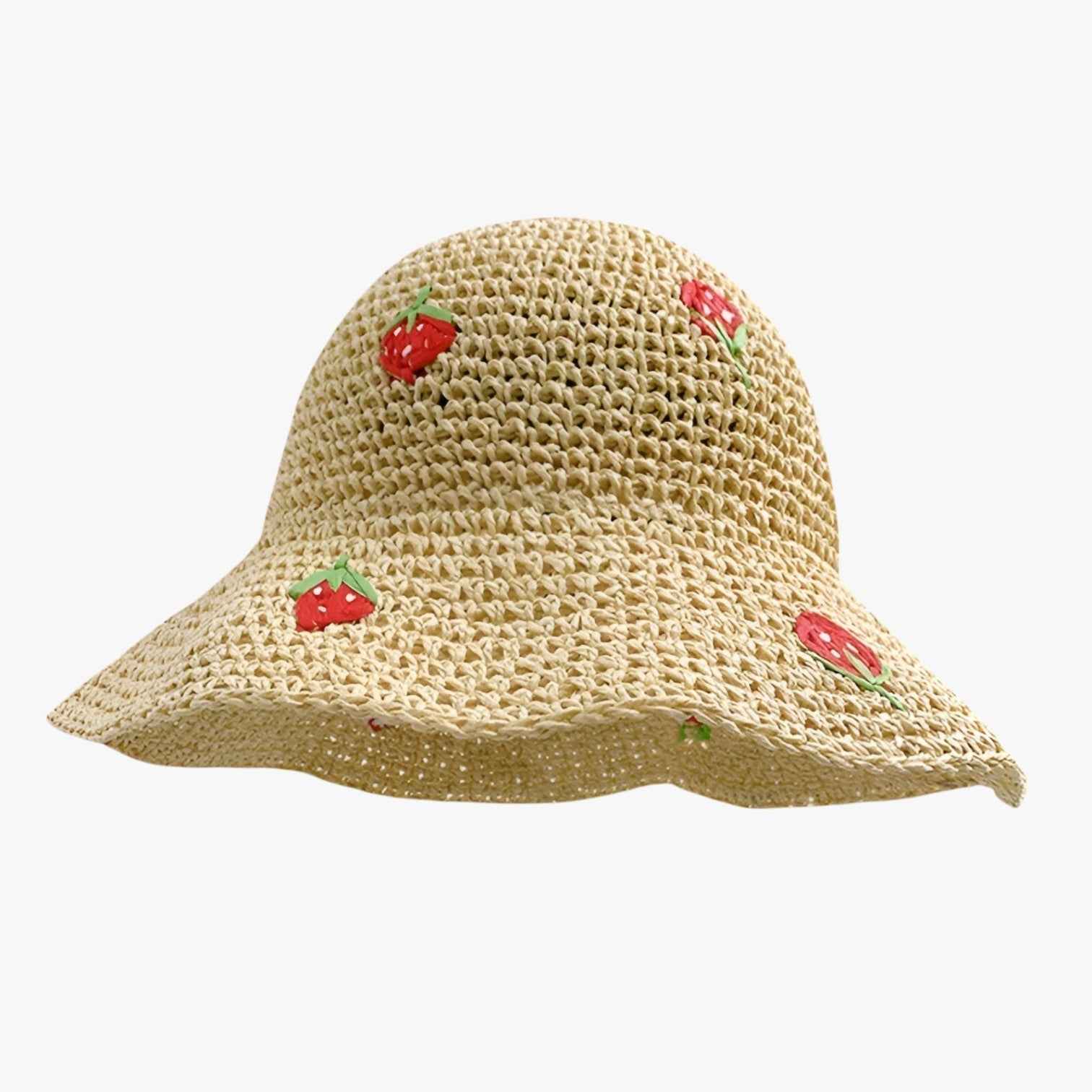 Women's Hat : <h1>Aardbeien zonnehoed – Opvouwbaar, handgemaakt en modieus beschermend</h1> in Beige Taglia unica van Pantino