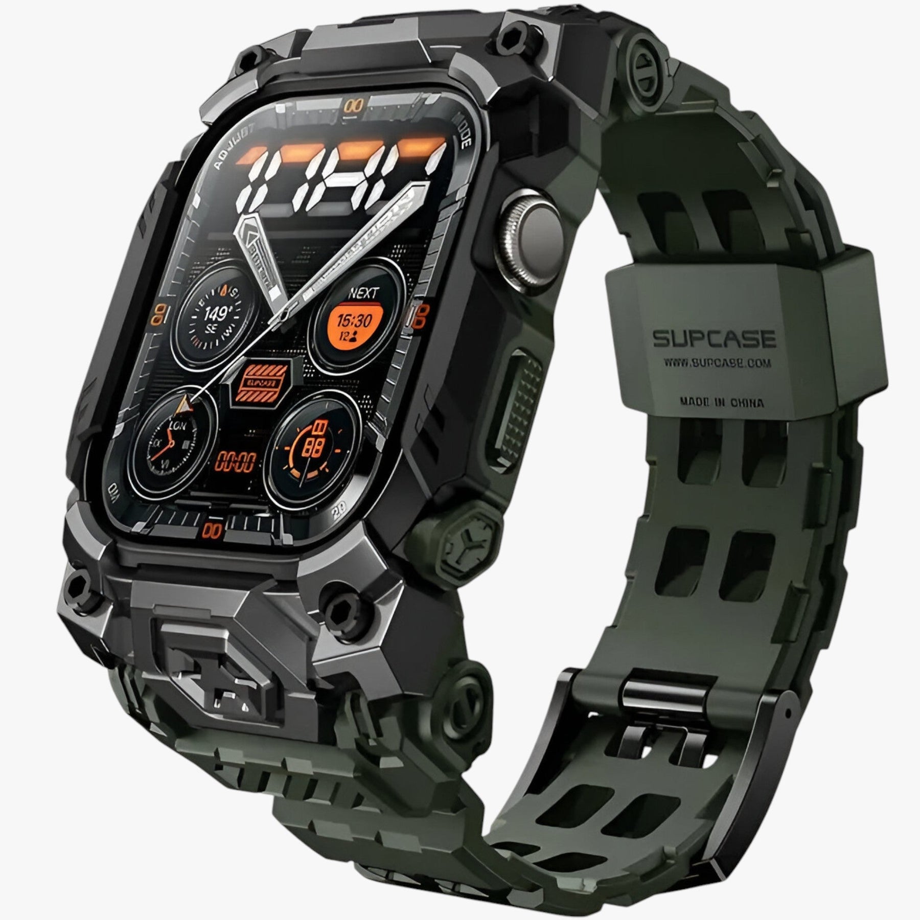 Apple Watch Case : Riem Zwart - Robuuste Behuizing met voor Apple Watch 10 in Militair groen van Pantino