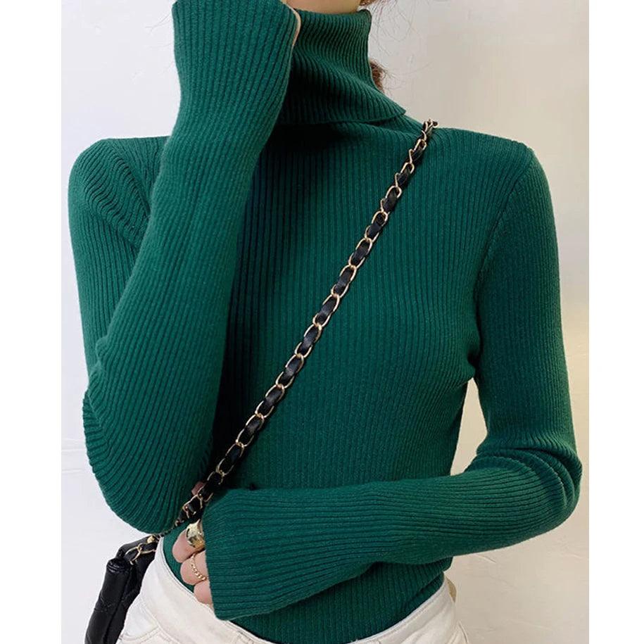 Sweater : Sweater Khaki - Helia Turtleneck with Cashmere in DARK GREEN One Size (40-60kg) van Pantino