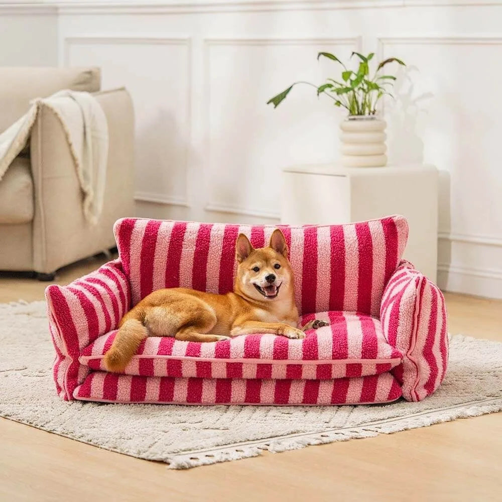pets : Hondenbed Roze Streepjesdesign - Zachte Warme Rustplaats - Imitatie Lamswol in van Pantino