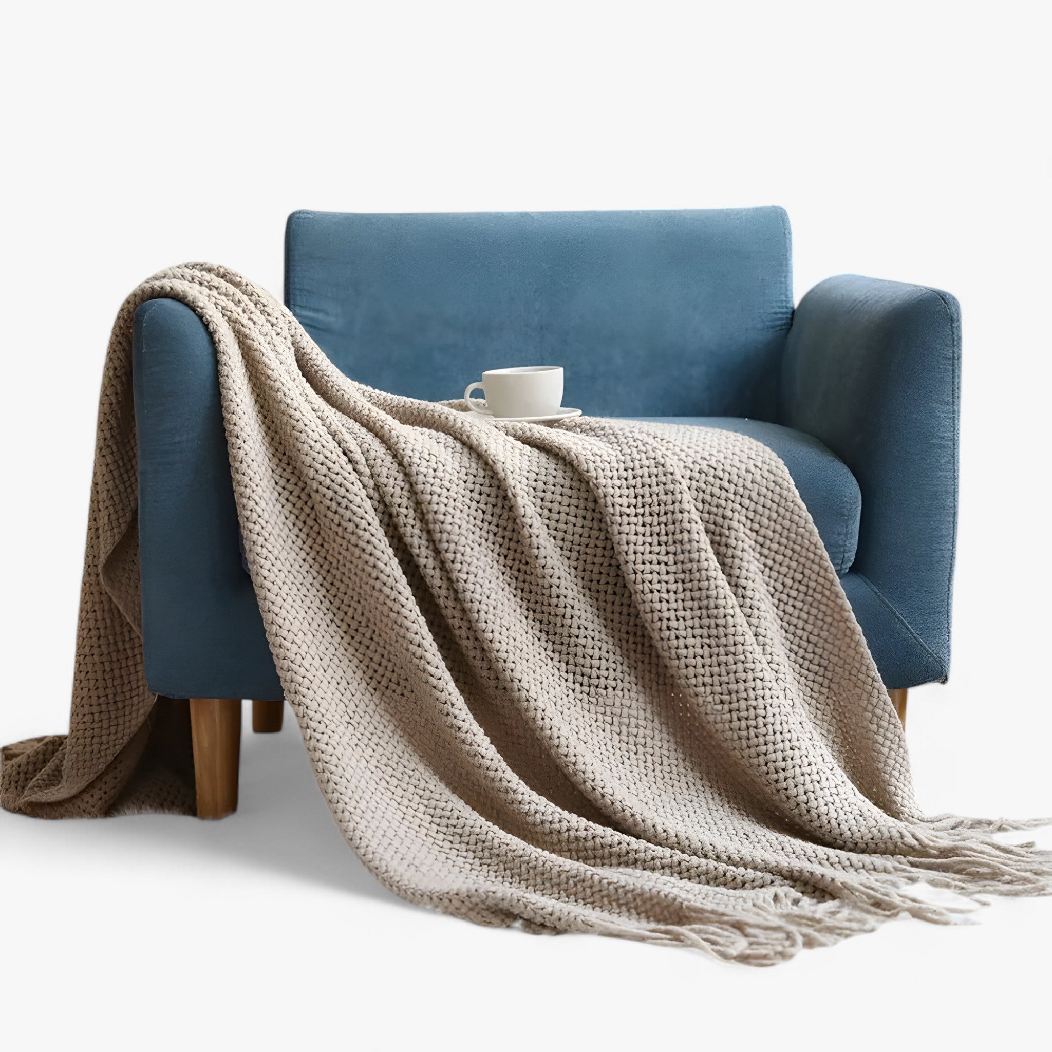 home & garden : Nordic Gebreide Deken - Stijlvol en Gezellig Comfort - Grijs in Khaki van Pantino