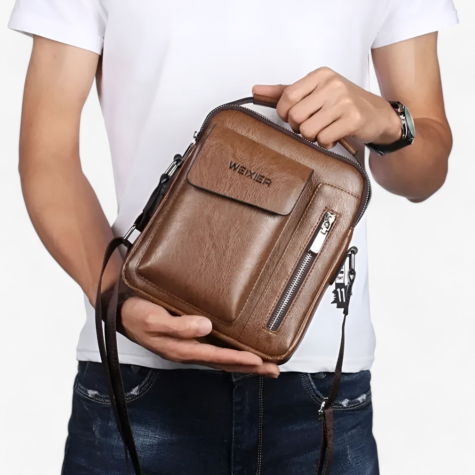 bags : Schoudertas Heren Zwart - Vintage PU Leren Leer in van Pantino