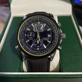 Watch : MultiSteel herenchronograafhorloge, leren band, elegant en nauwkeurig in Koffiekleurige riem met 4 knopen van Pantino