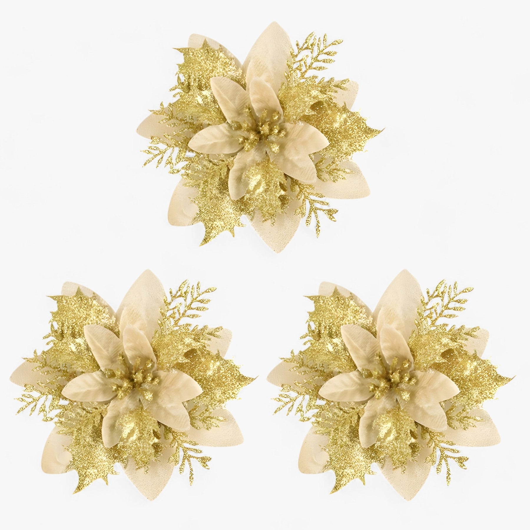 home & garden : Émilie - Glinsterende Kerstbloemen - Geef Je Decoratie een Sprankelend Tintje in Gouden van Pantino