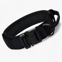 pets : Tactisch Hondenhalsband met Handvat voor Training - Bruin Set in Zwarte Halsband van Pantino