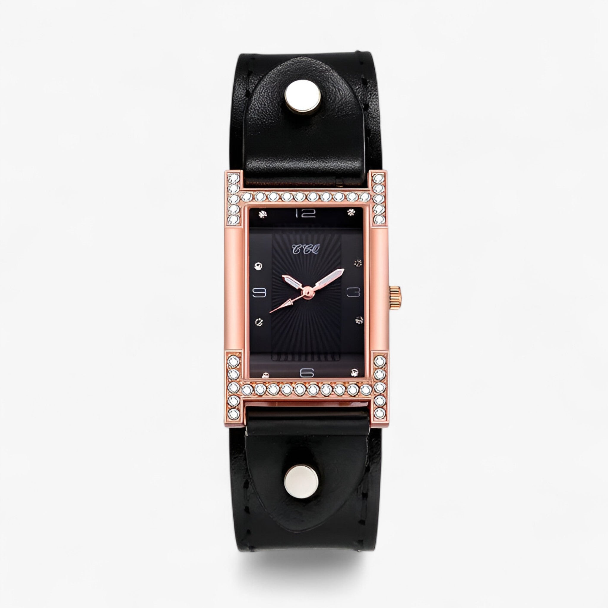 watches : Damen Quartsuurwerk Horloge met Leren Band voor Koppels - Zwart in Zwart van Pantino