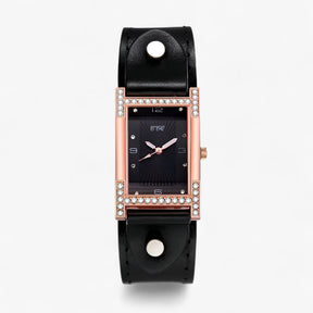 watches : Damen Quartsuurwerk Horloge met Leren Band voor Koppels - Zwart in Zwart van Pantino