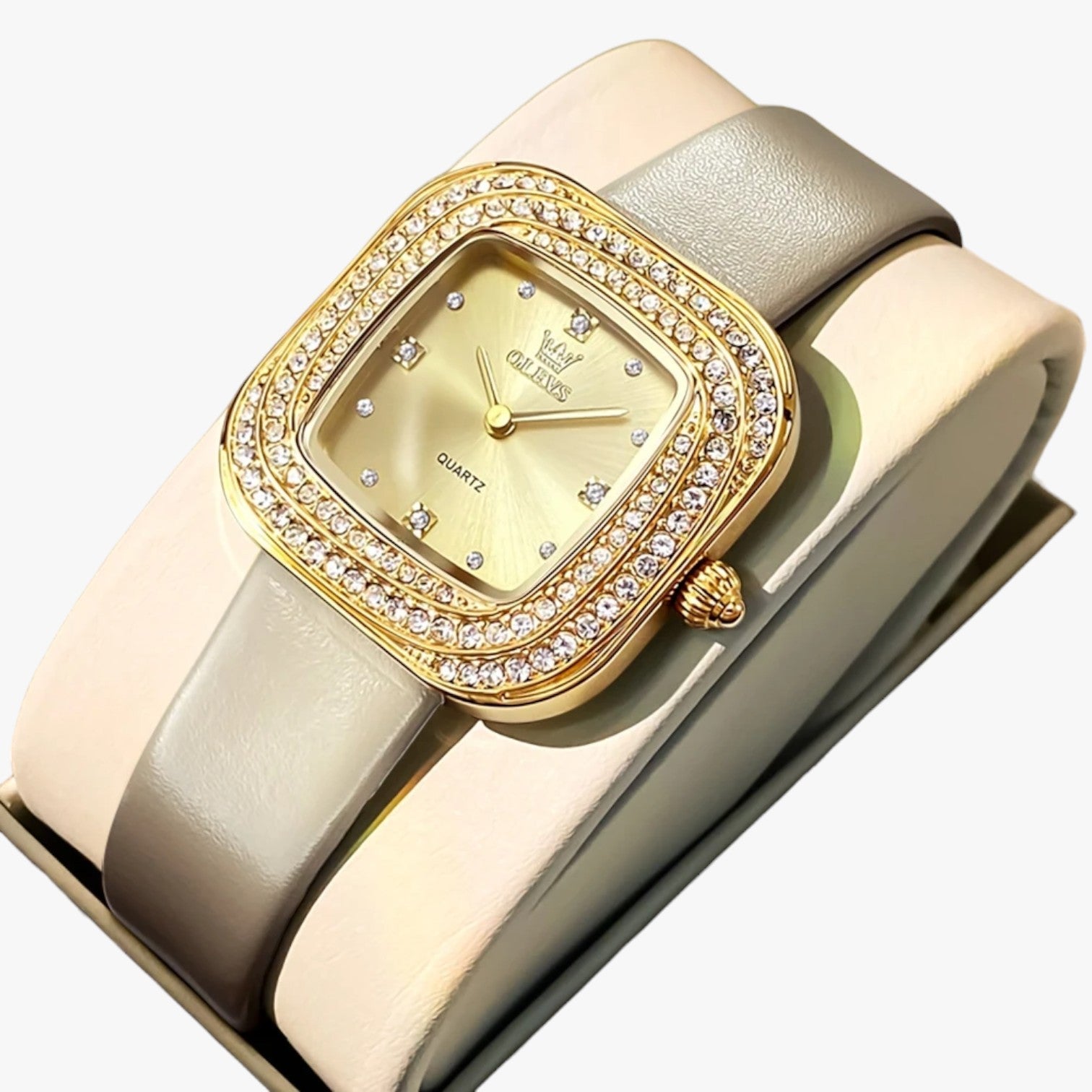 watches : Elegante Vierkant Leren Horloge - Wit in Geel van Pantino