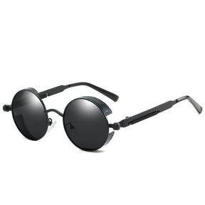 Sunglasses : Steampunk Zonnebril Rond Goud Zwart voor Unisex - UV400 Bescherming, Retro Vintage Stijl in Zwart van Pantino