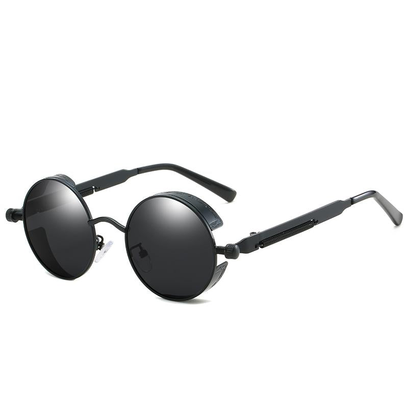 Sunglasses : Steampunk Zonnebril Rond Goud Zwart voor Unisex - UV400 Bescherming, Retro Vintage Stijl in Zwart van Pantino