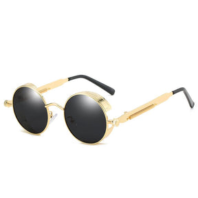 Sunglasses : Steampunk Zonnebril Rond Goud Zwart voor Unisex - UV400 Bescherming, Retro Vintage Stijl in Goud Zwart van Pantino