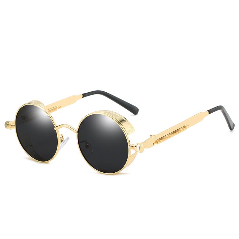 Sunglasses : Steampunk Zonnebril Rond Goud Zwart voor Unisex - UV400 Bescherming, Retro Vintage Stijl in Goud Zwart van Pantino
