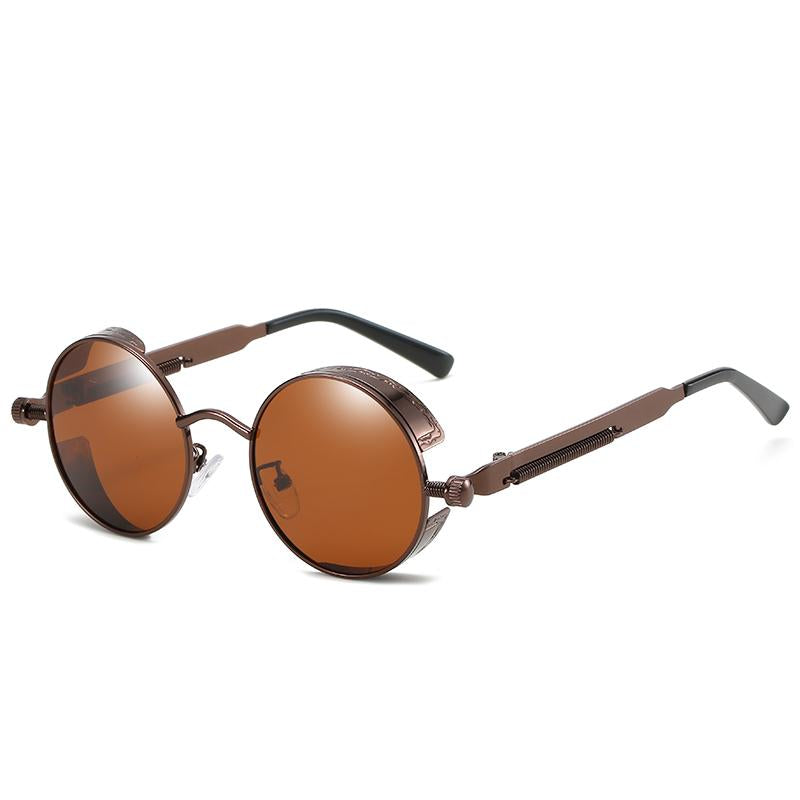 Sunglasses : Steampunk Zonnebril Rond Goud Zwart voor Unisex - UV400 Bescherming, Retro Vintage Stijl in van Pantino