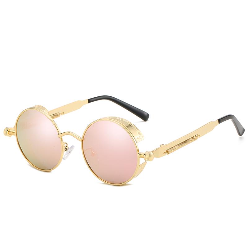 Sunglasses : Steampunk Zonnebril Rond Goud Zwart voor Unisex - UV400 Bescherming, Retro Vintage Stijl in Goud Roze van Pantino