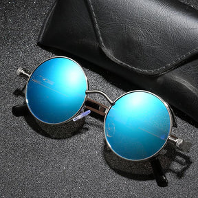 Sunglasses : Steampunk Zonnebril Rond Goud Zwart voor Unisex - UV400 Bescherming, Retro Vintage Stijl in van Pantino