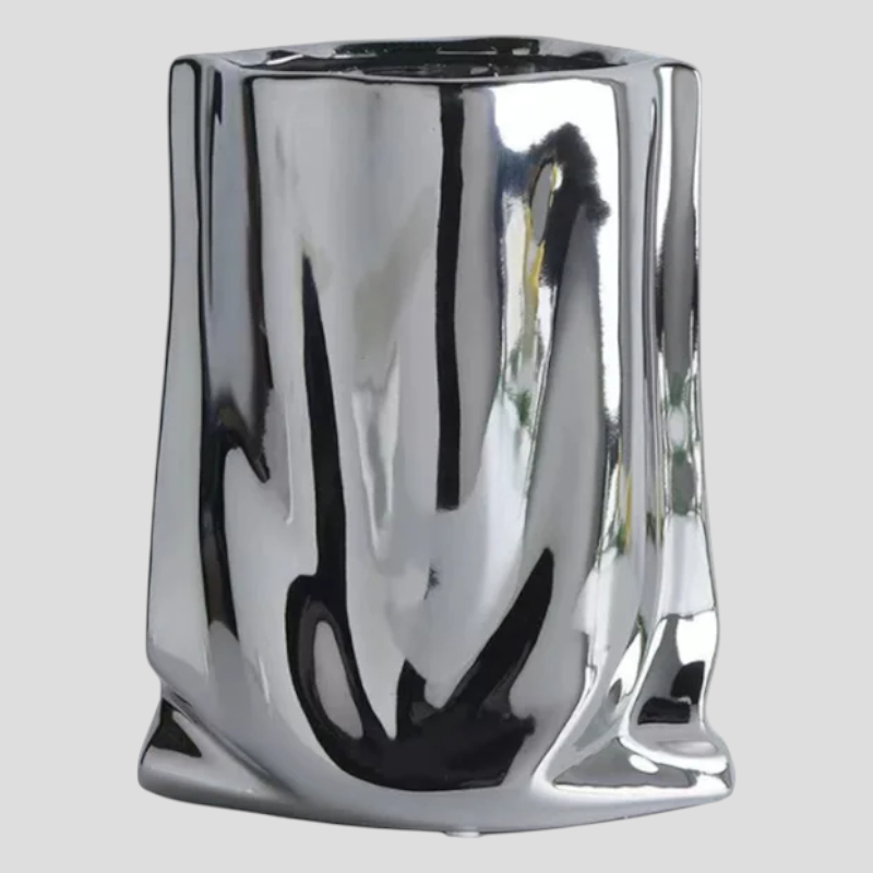 Vases : Zilverkleurige keramische decoratieve vaas Woonaccessoire in zilver-L van Pantinoshop