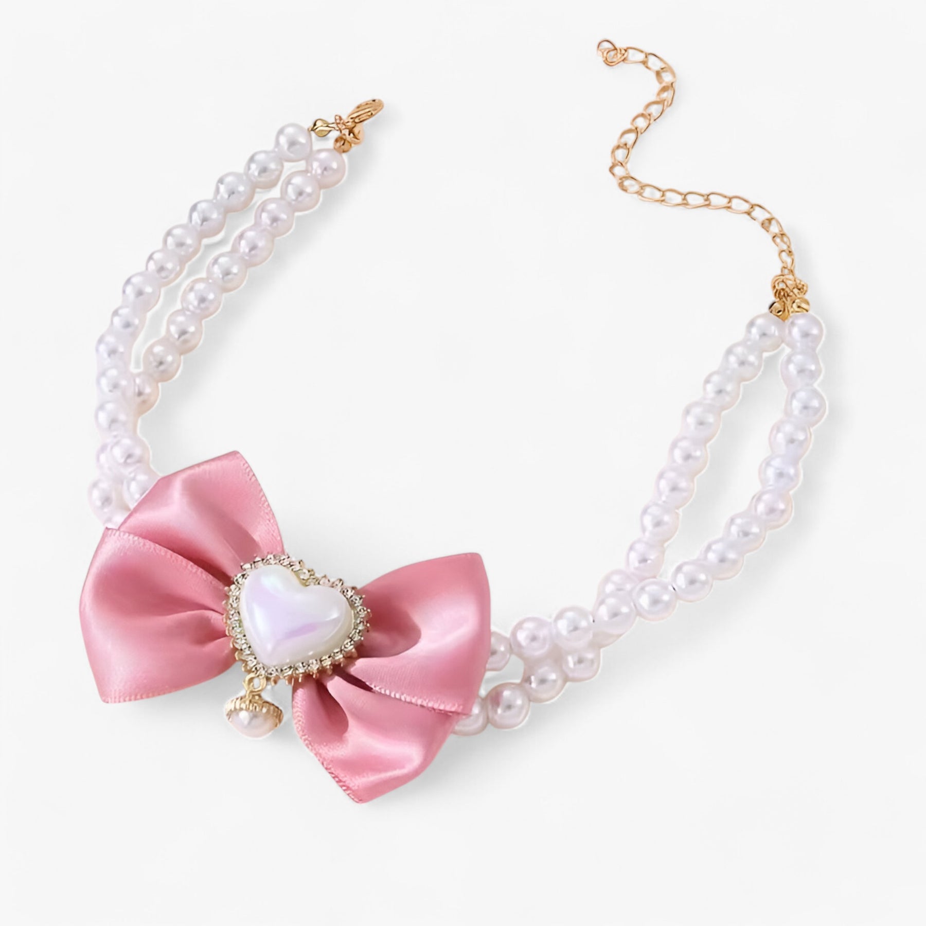 pets : Verstelbare Dubbele Laag Halsband met Hart Hanger - Roze Kleur in van Pantino