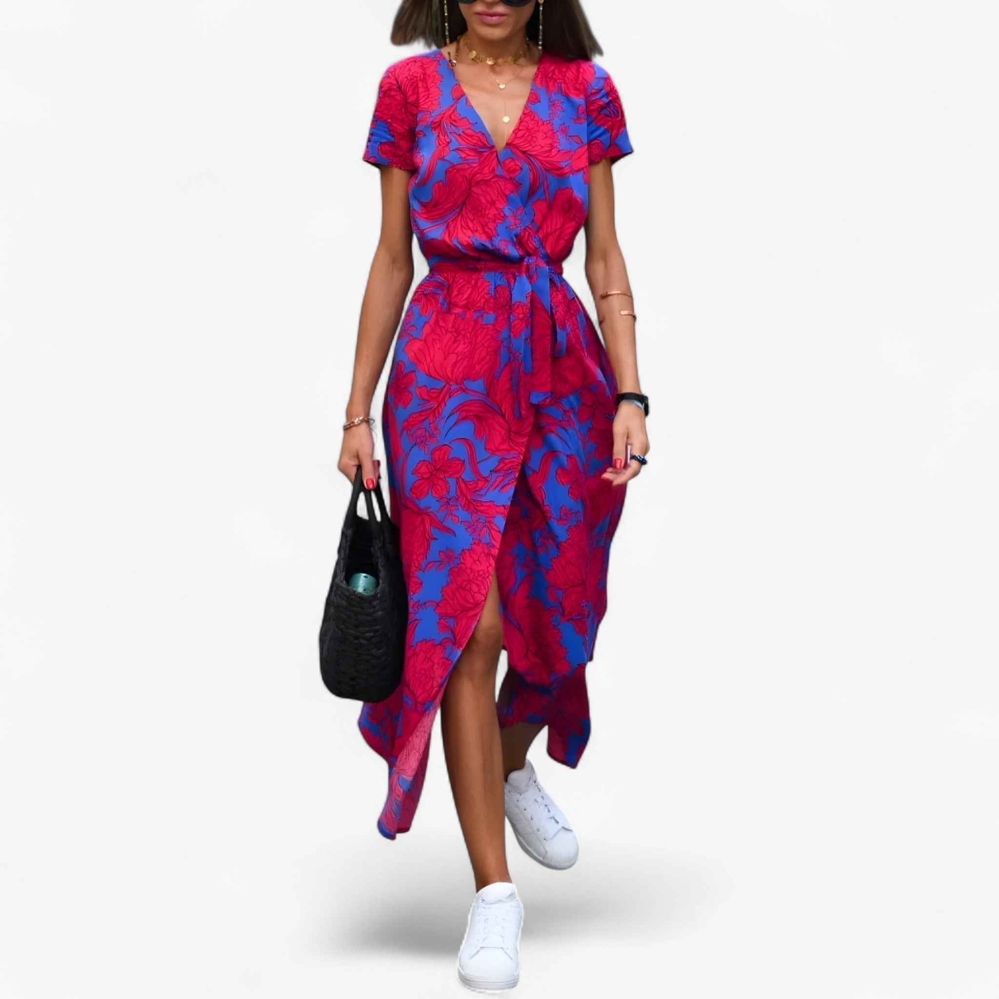 Elegante damesjurk Nery met diepe V-hals, Casual zomeravondjurk