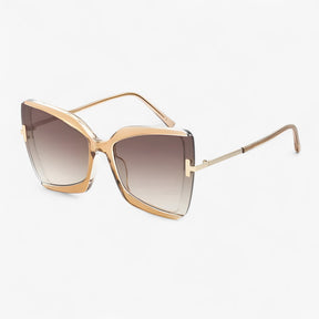Sunglasses : Cat-eye Zonnebril met T-frame - Opvallende Stijl, Levendige Kleuren - Zwart in bruin van Pantino