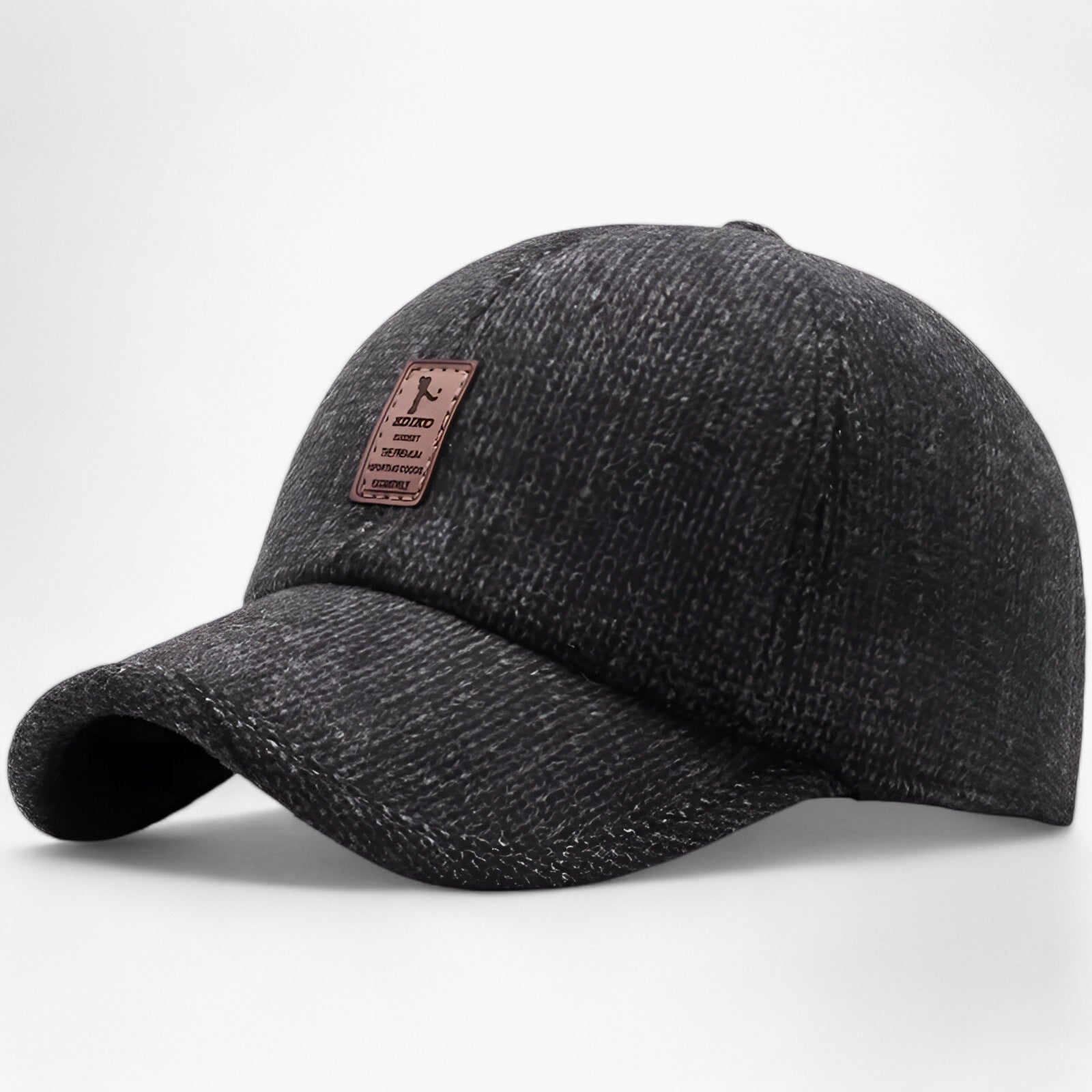 Winter Hat : Cap Heren Zwarte Warme Wol - Warme Wintercap met Oorkleppen in Zwarte Warme Wol 55-62CM van Pantino