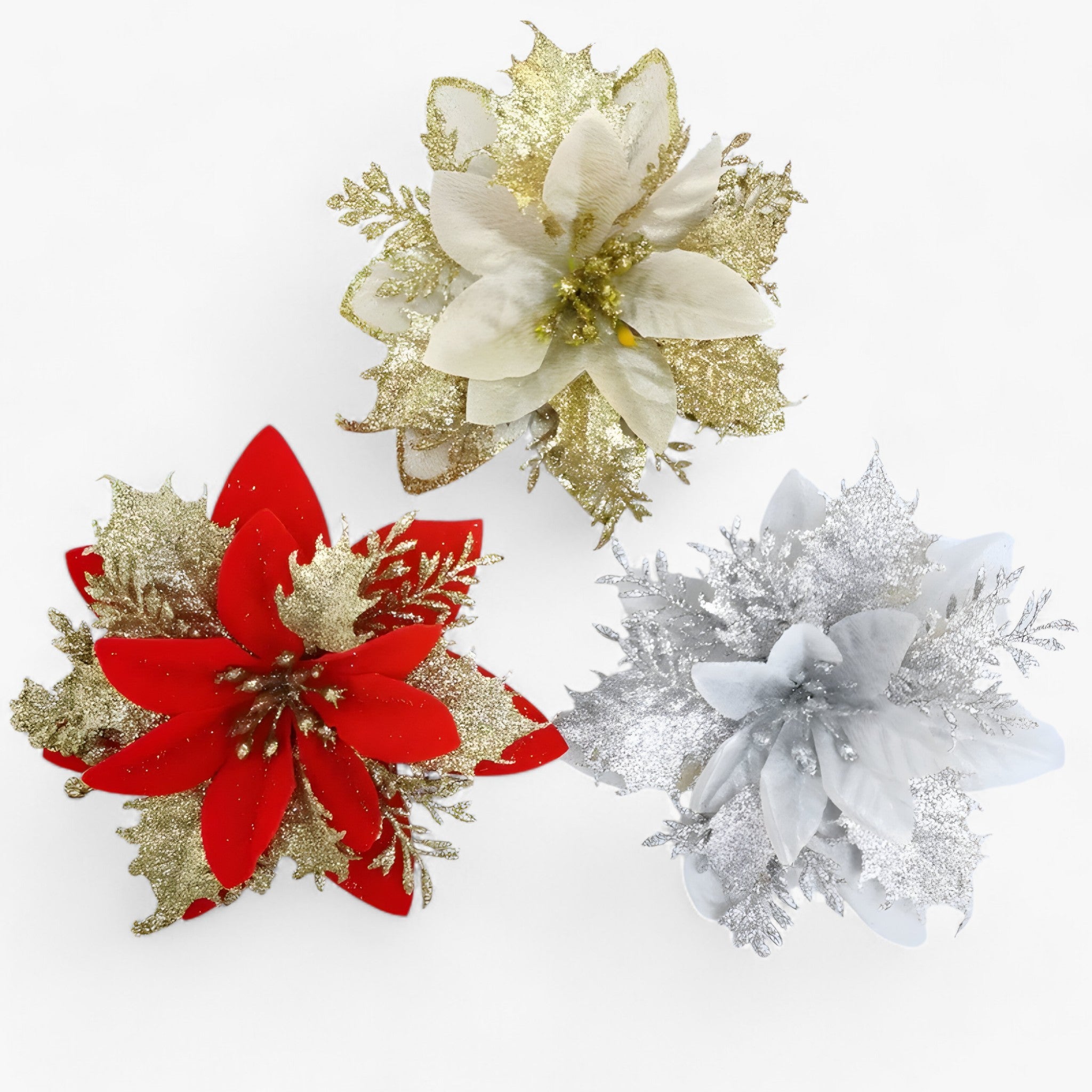 home & garden : Kunstkerstbloemen met Glanzend Goudpoeder - Elegantie voor Kerstmis - Zilverkleurig in van Pantino